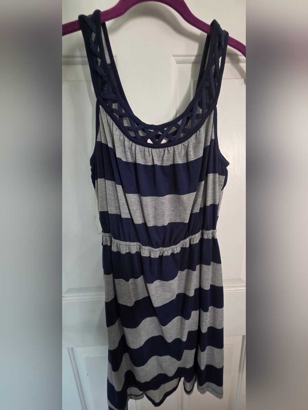 No Boundaries Navy and White Striped Sleeveless Dress